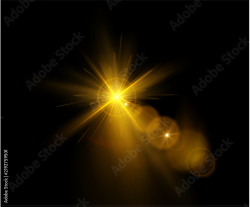 Dramatic light explosion sends golden rays outward from a brilliant center. Intense glare and subtle sparkles enhance the dynamic effect. Transparent PNG for cinematic and advertising visuals.

