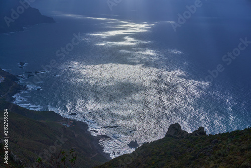 Sunlight reflecting on Atlantic Ocean coastline