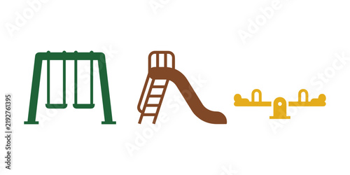 Park playground equipment vector icon set for recreation
