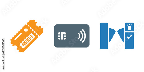 Принти на полотні Transit ticketing and fare collection vector icon set