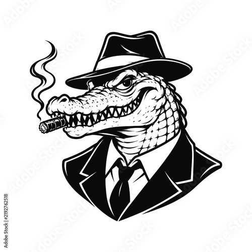 Gator Gangster with Smoking Cigar