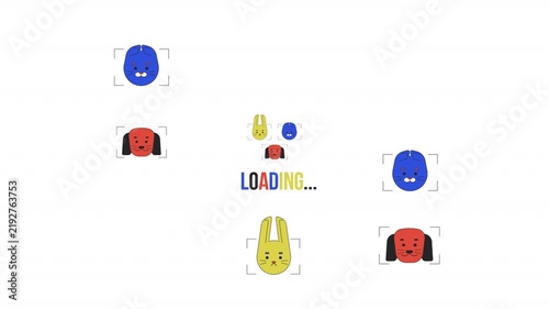 AI-powered animal recognition and classification cartoon animation pack. Pet detection. Cat, dog and rabbit heads analysis animated flat 4K video collection isolated on transparent background