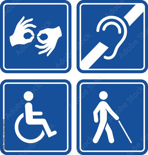Set of international accessibility sign icons for hearing and mobility