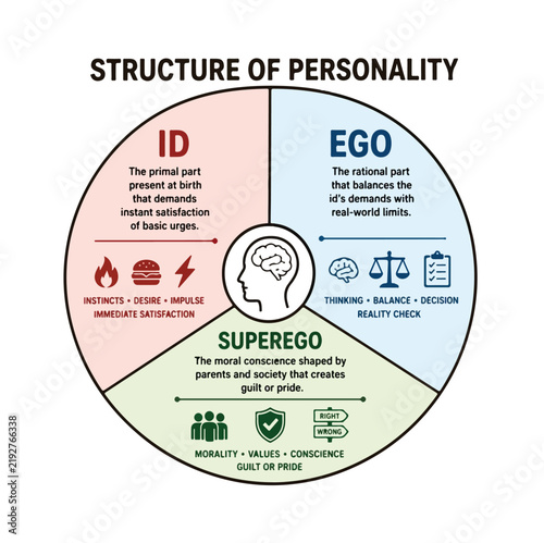 Freudian Structure of Personality Diagram Explaining Id Ego and Superego Concepts in Psychology