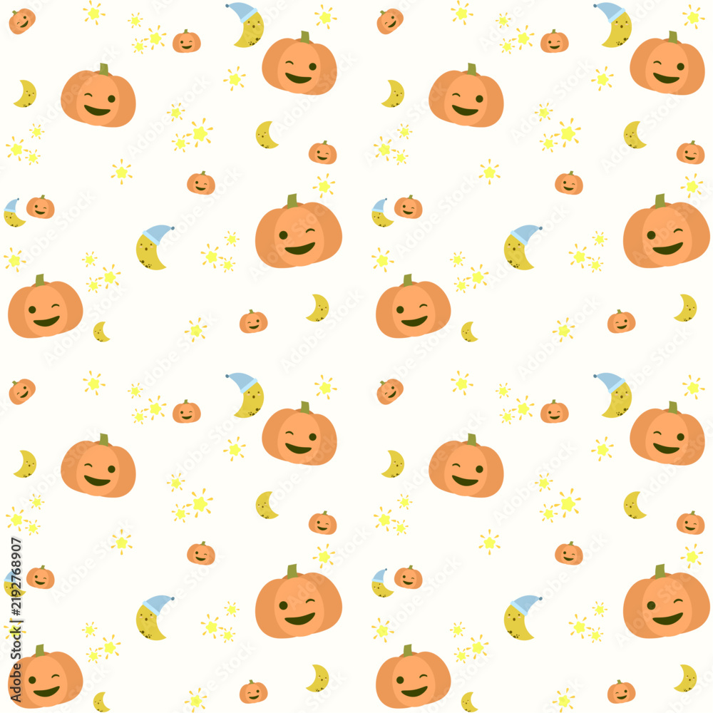 Obraz premium Cute Halloween cartoon character watercolor hand drawn on dark background seamless pattern. Perfect decorative design for fabric, wallpaper, wrapping, illustration, greeting, card, poster, background