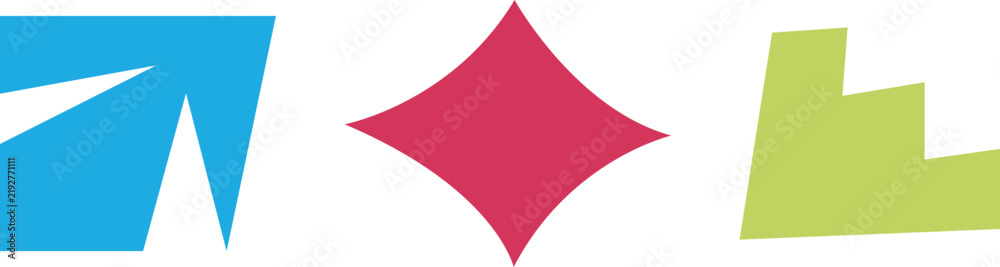 Obraz premium Colorful Abstract Geometric Shapes Arrow Diamond and Stepped Form on White Background