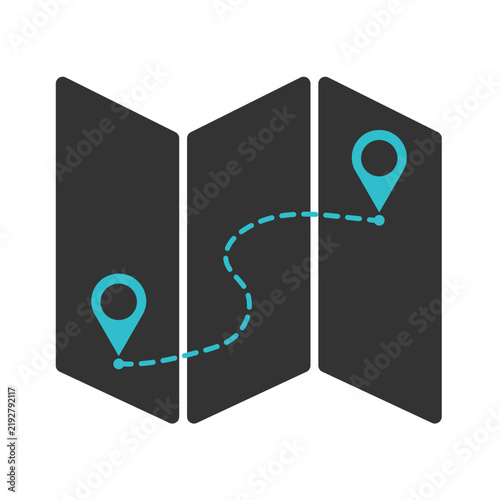 Folder Map Icon with Route and Pins Gps