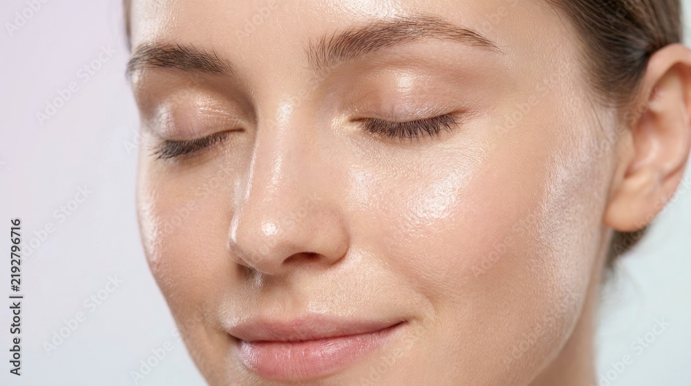 Obraz premium Young woman with healthy glowing skin and closed eyes