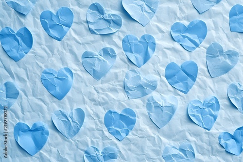 Seamless Background of sky blue Paper Hearts