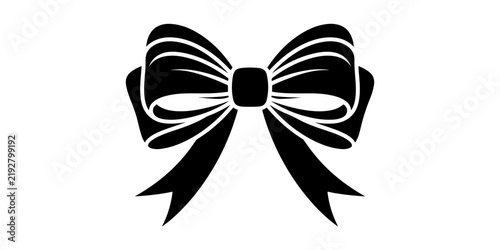 Elegant black bow with decorative center square for gift packaging and branding materials