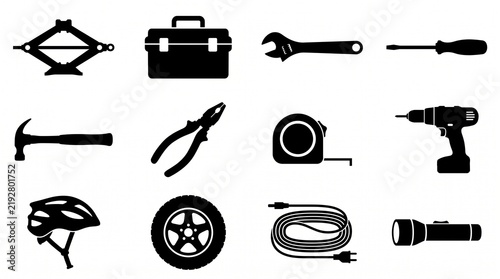 Garage Tool and Equipment Silhouettes on Transparent Background