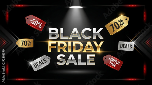 Black Friday sale discount tags floating in dark promotional background with transparent background PNG, 4K, HD Image