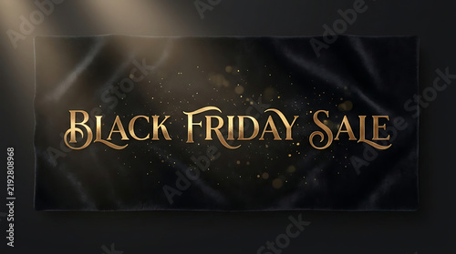 Black Friday sale banner with golden text and starry background for retail promotions PNG, 4K, HD Image