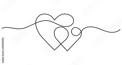 Two hearts line art design with editable stroke continuous line drawing minimalist vector conceptTwo hearts line art design with editable stroke continuous line drawing minimalist vector concept