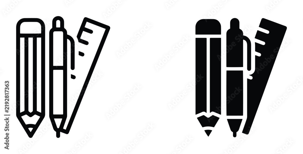 Obraz premium Drawing Tools Icon Set: Pencil, Pen, Ruler. Creative Design Supplies, Art & Craft Elements