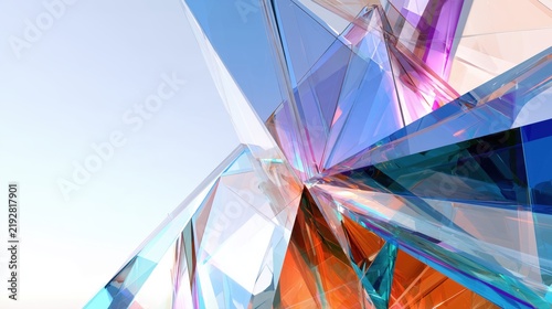 Abstract translucent geometric shapes with colorful light reflections