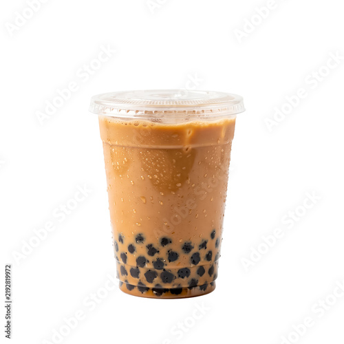 Classic Milk Tea with Boba Pearls in Clear Plastic Cup