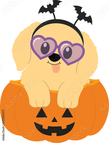 Cute Puppy in Halloween Pumpkin Illustration