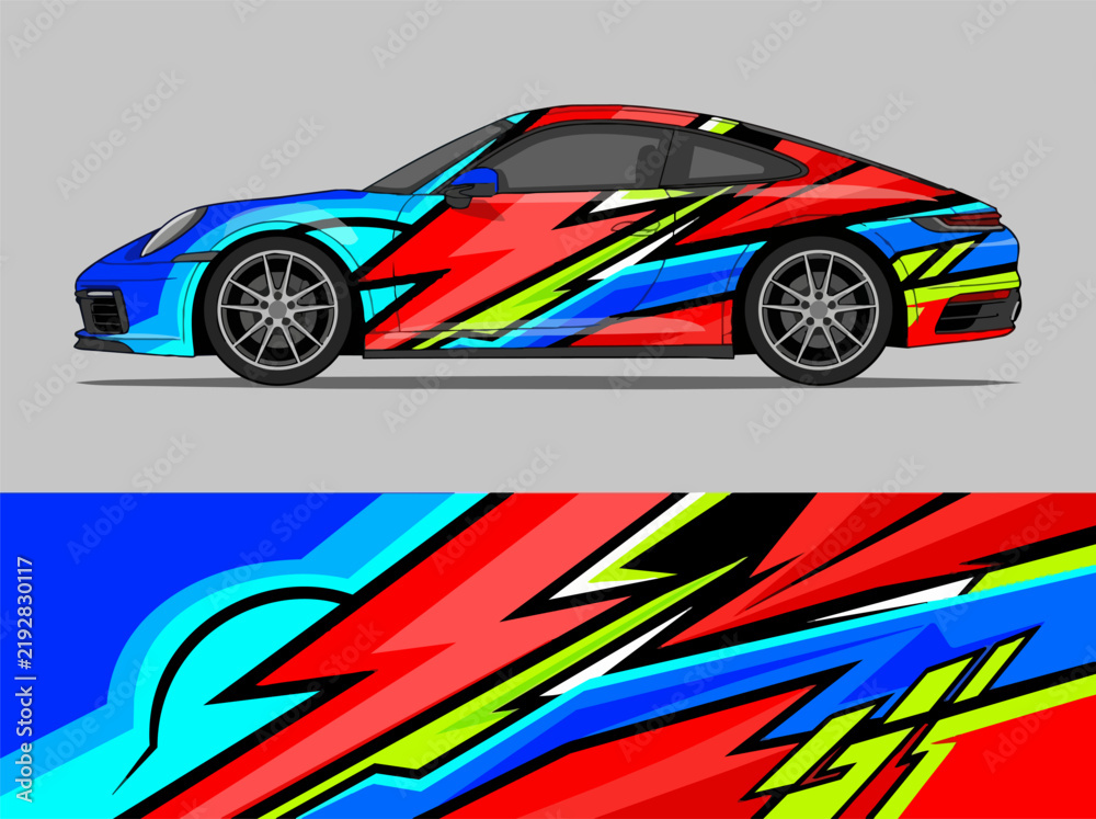 Fototapeta premium Colorful sports car with dynamic racing decal design 4.