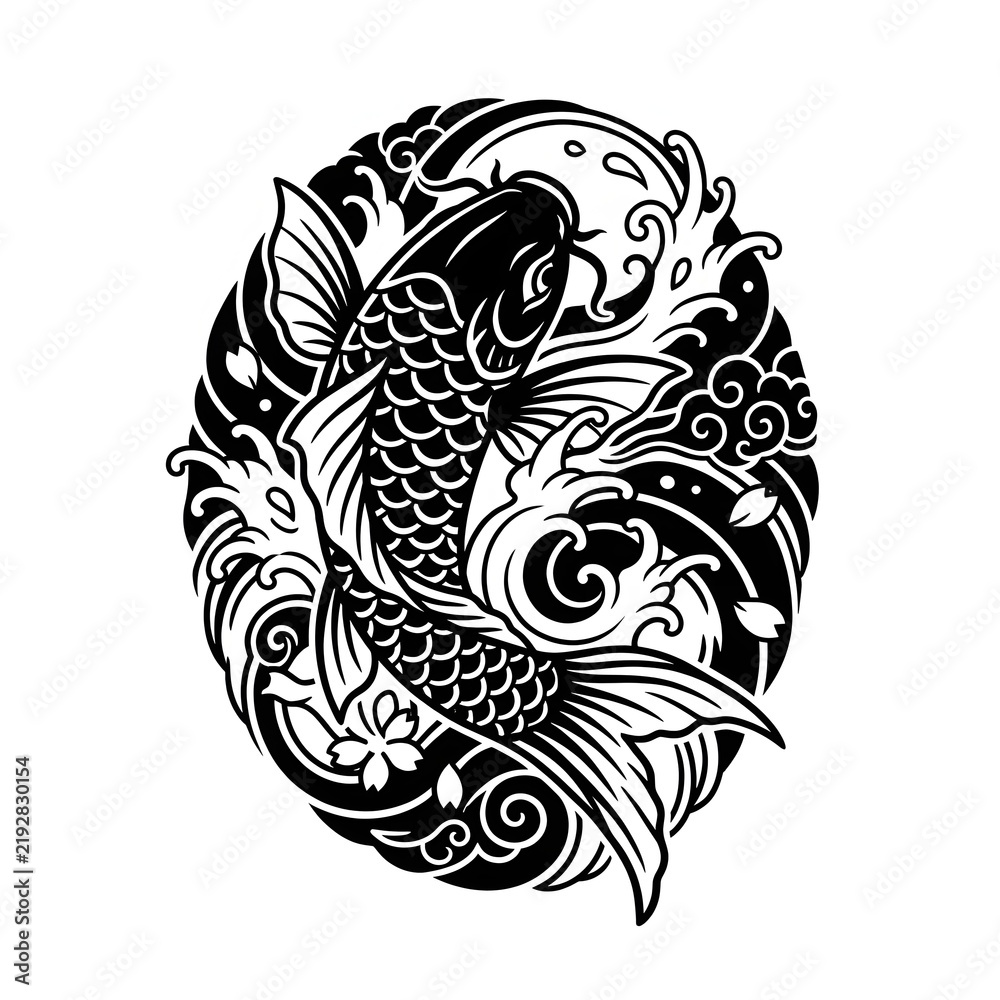 Fototapeta premium Japanese style koi tattoo design