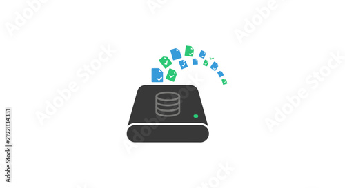 Data migration icon showing files transferring to a storage drive.