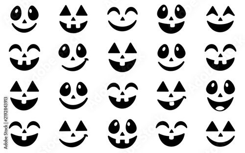 20 Smiling Halloween Faces with Varied Eyes and Toothy Grins in Black