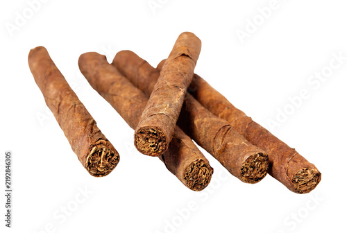 Fotografie Hand Rolled Brown Tobacco Cigars Grouped Together