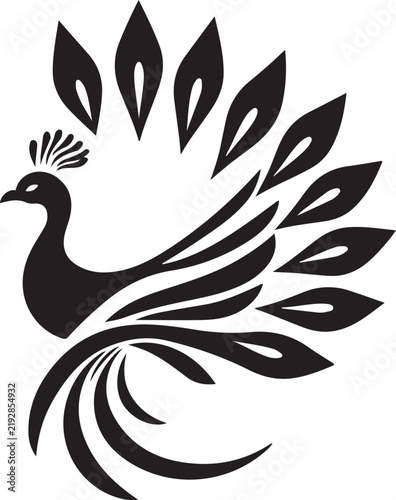 Elegant Peacock Bird Logo Vector Illustration with Ornamental Feathers, Decorative Tail and Botanical Style Design