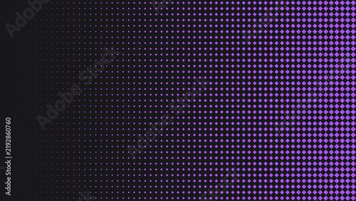 Abstract background, with a gradient, of purple diamond, shaped dots transitioning, from dark to, light on a, dark purple surface texture