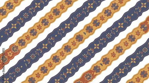 Seamless diagonal pattern with wavy floral ribbons and decorative elements.