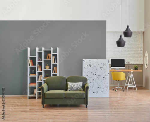 Green and white wall background interior style home design, work