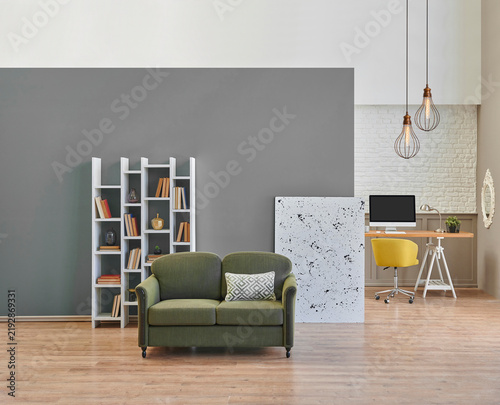 Green and white wall background interior style home design, work