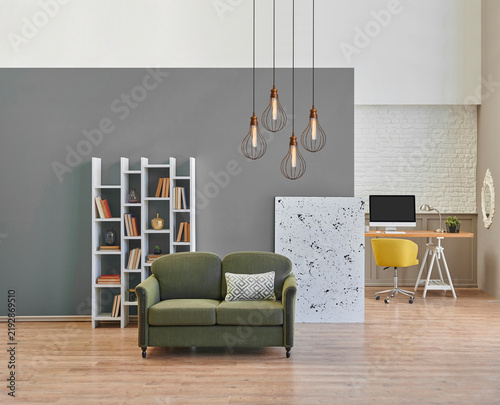 Green and white wall background interior style home design, work