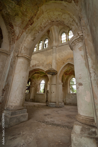 Interior view of the abandoned Neo-Gothic Church in the village of Sorotske.