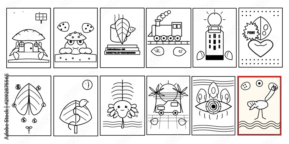 Cute line art character set, minimalist black and white doodle illustration collection