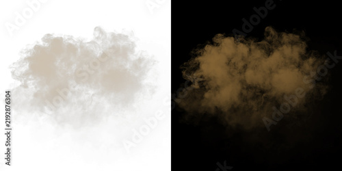 Brown smoke cloud isolated on transparent background. Dust explosion or fog effect for graphic design