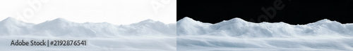Isolated snowdrift border for winter overlay. Realistic textured snowbank and snow mound banner on transparent background