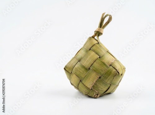 Traditional Woven Ketupat Rice Parcel on White Background