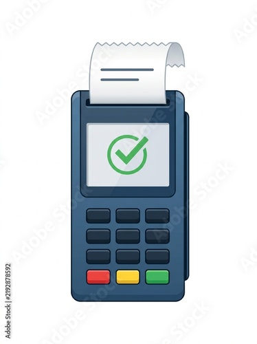 Point of sale terminal with a successful payment checkmark and receipt
