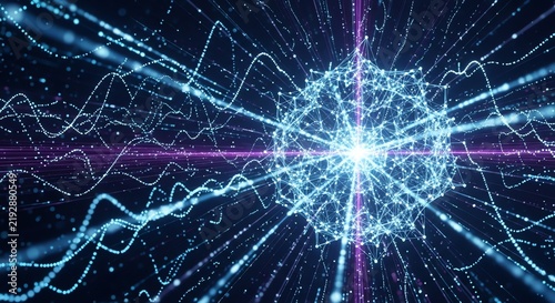 Abstract digital network with glowing light particles