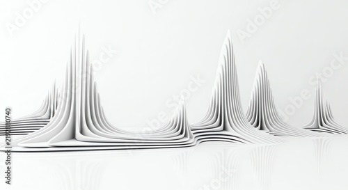 White abstract layered landscape with wavy peaks