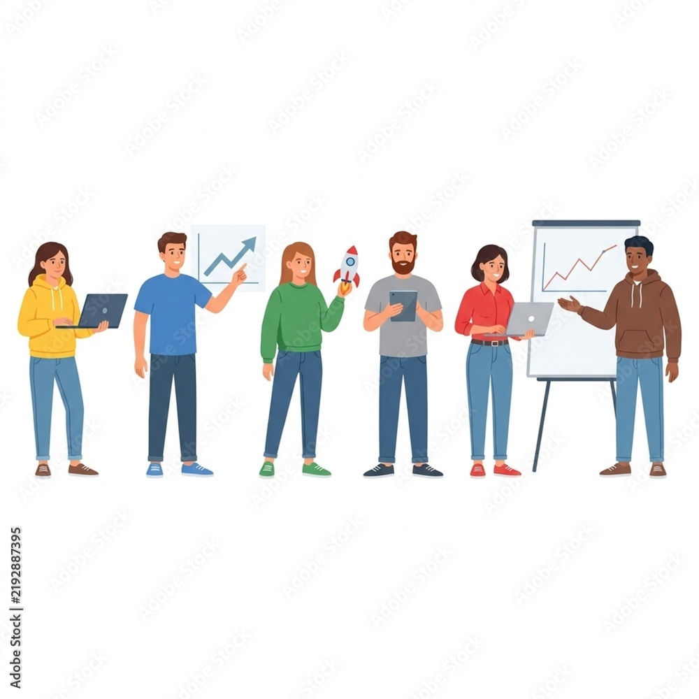 Obraz premium Startup Team Characters Set 6 Entrepreneurs