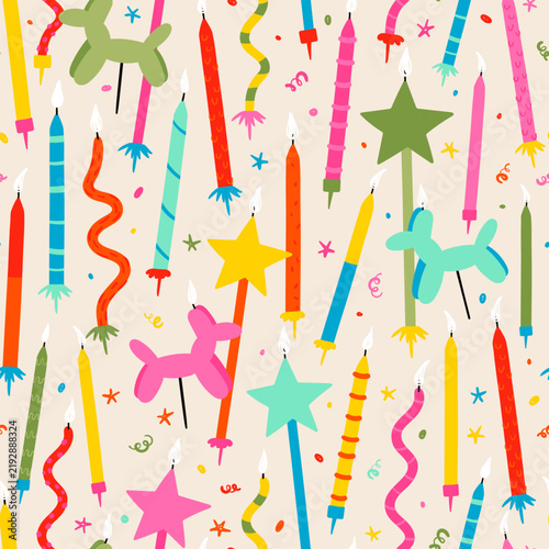 Fun hand drawn party seamless background with birthday candles, great for birthday parties, textiles, banners, wallpapers, wrapping - vector design