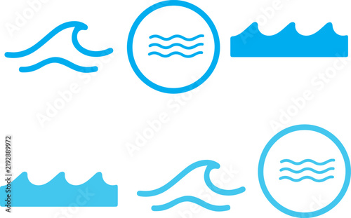 Minimal Water Wave and Ripple Icon Set, Blue Ocean Symbols for Hydration, Nature, Weather and Interface Design