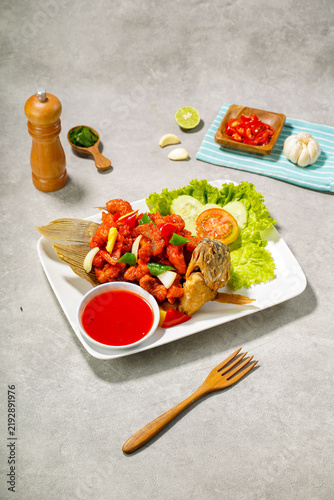 Sweet and Sour Gourami Fish Served on a Plate, Indonesian Asian Cuisine