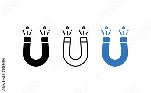 Plakat w ramie Horseshoe magnet icon set, magnetic force field vector illustration, lead generation and customer attraction concept symbols