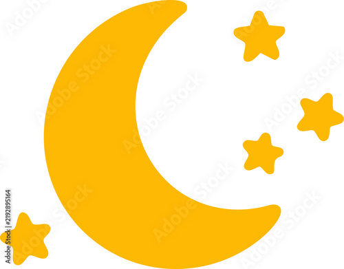 Obraz na płótnie Cute yellow crescent moon surrounded by little stars vector illustration isolated on transparent background