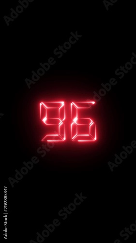 Neon red digital countdown timer number 96 glowing on black background