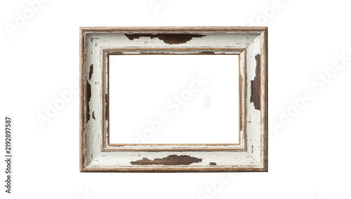 Canvastavla Distressed white wooden picture frame with rustic brown undertones, isolated on