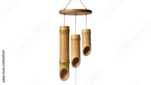 Bild auf Leinwand Natural bamboo wind chime with wooden top, isolated on transparent background